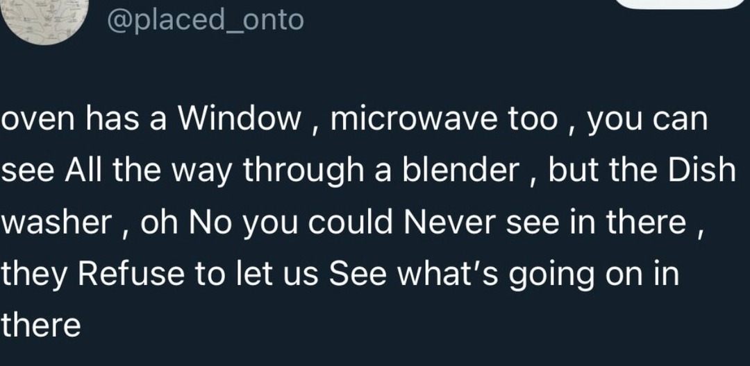 Microwave: window. Oven: window. Dishwasher: the CIA's business only - meme
