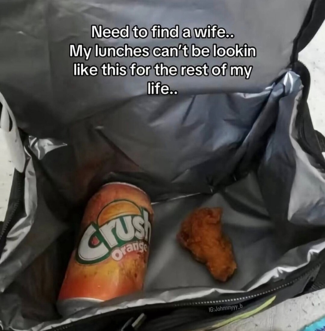Can't keep eating these struggle lunches... I need a wife - meme