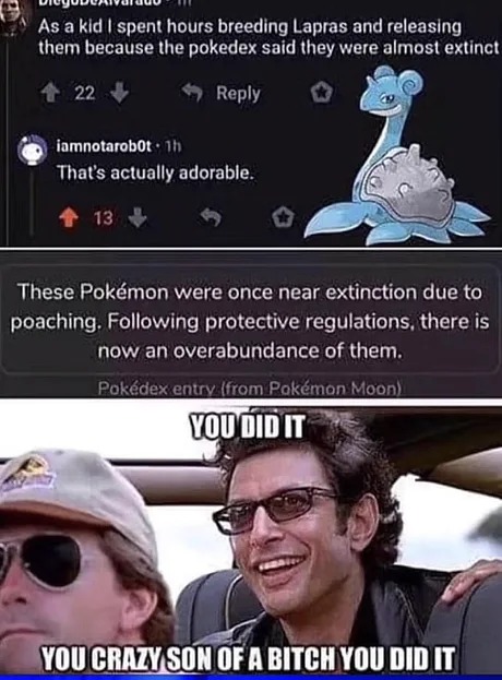 fan of jurassic park breed Pokemon in danger of extinction and manages to save the species