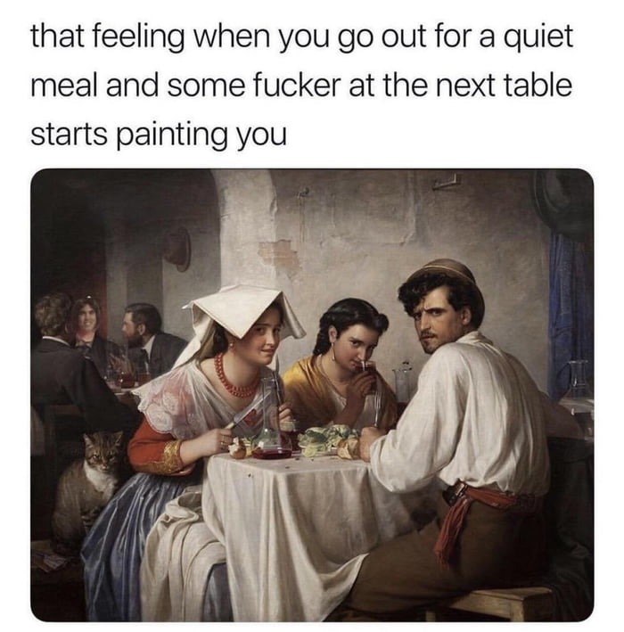 Being painted while having a meal - meme
