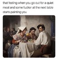 Being painted while having a meal