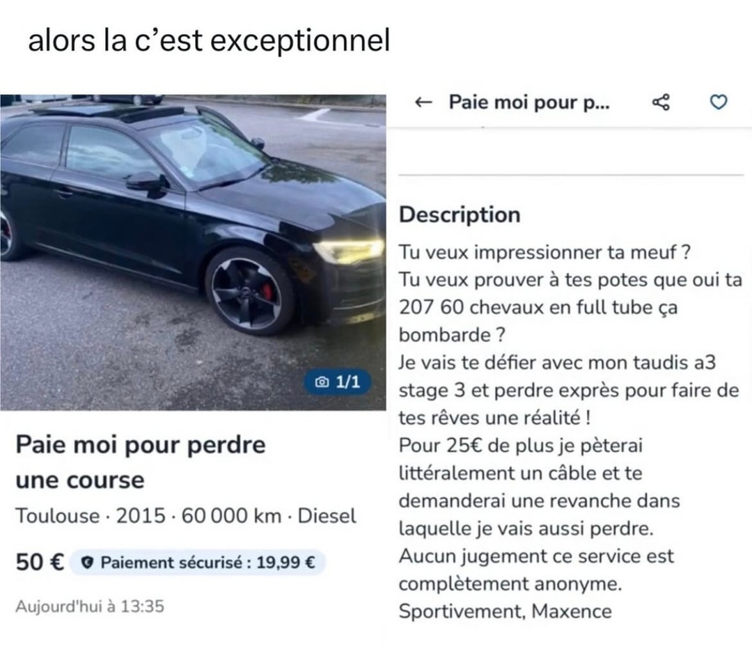 Tu veux briller devant ta meuf ? Paie moi pour perdre contre toi - meme