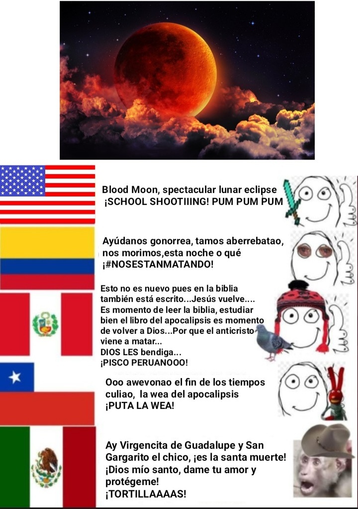 Simios imbéciles asustandosé por un eclipse lunar, típico de Latinoamérica jaja - meme