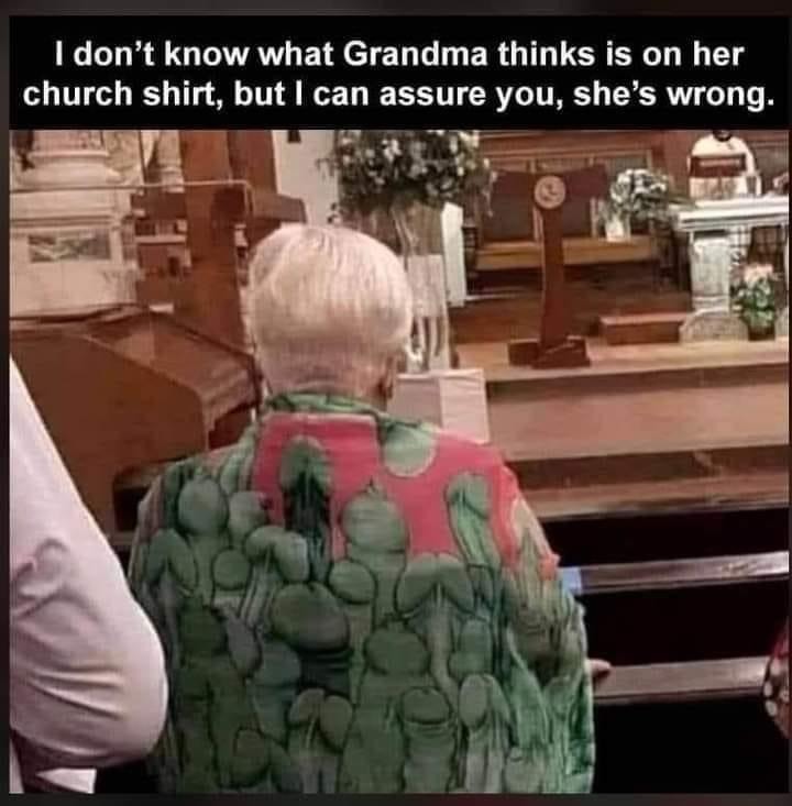 funny grandma's outfit for chuch meme