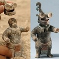 This 1,500-year-old ceramic Maya figurine with removable helmet, from El Perú-Waka', Petén, Guatemala
