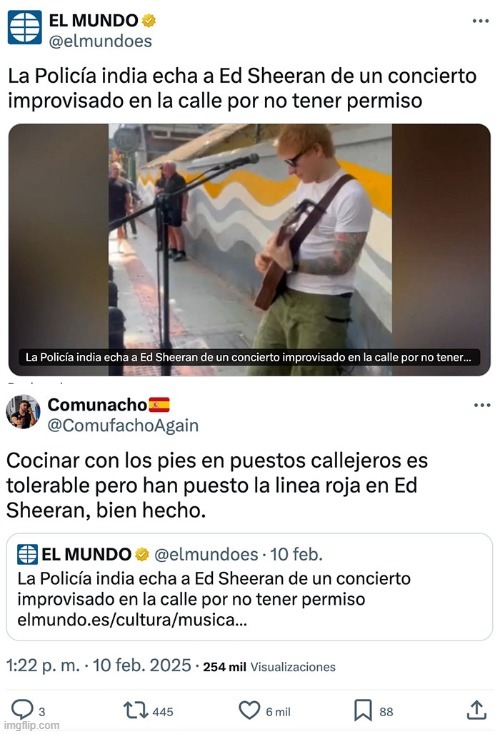 ed sheeran le echan de la calle de la india - meme