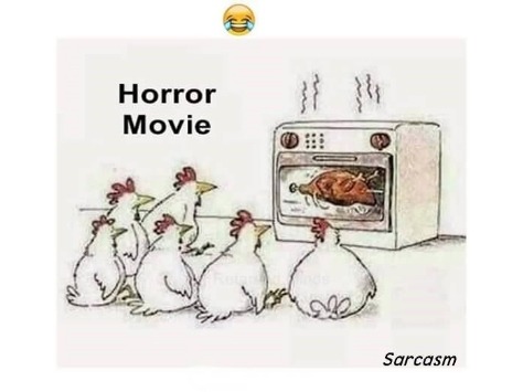 Y'all chickens are watching horror movie hmm I see - meme