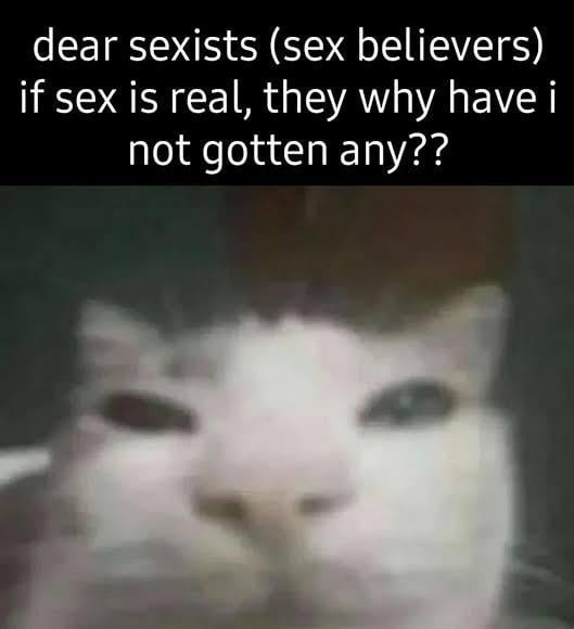 Sex is real? Then where’s mine - meme
