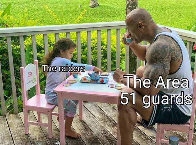 The raiders vs the Area 51 guards - meme