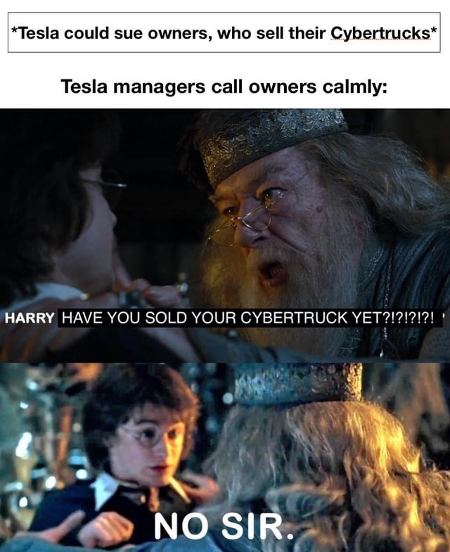 Tesla could sue owners, who sell their Cybertrucks - meme