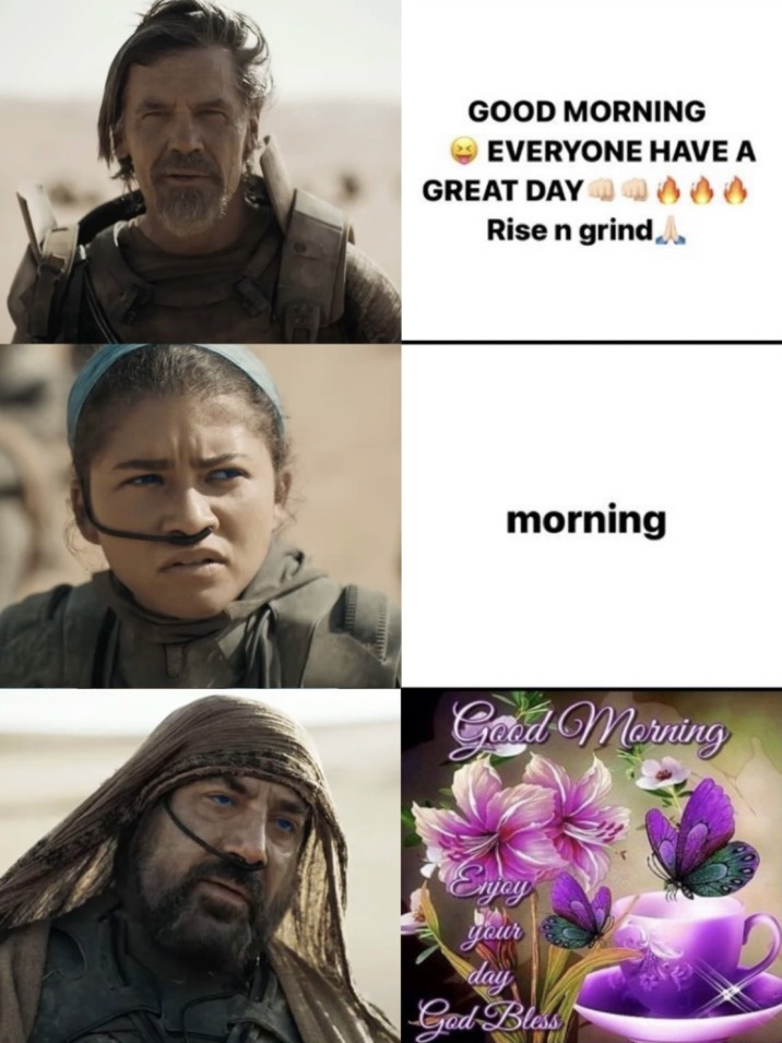 Good morning message panels meme