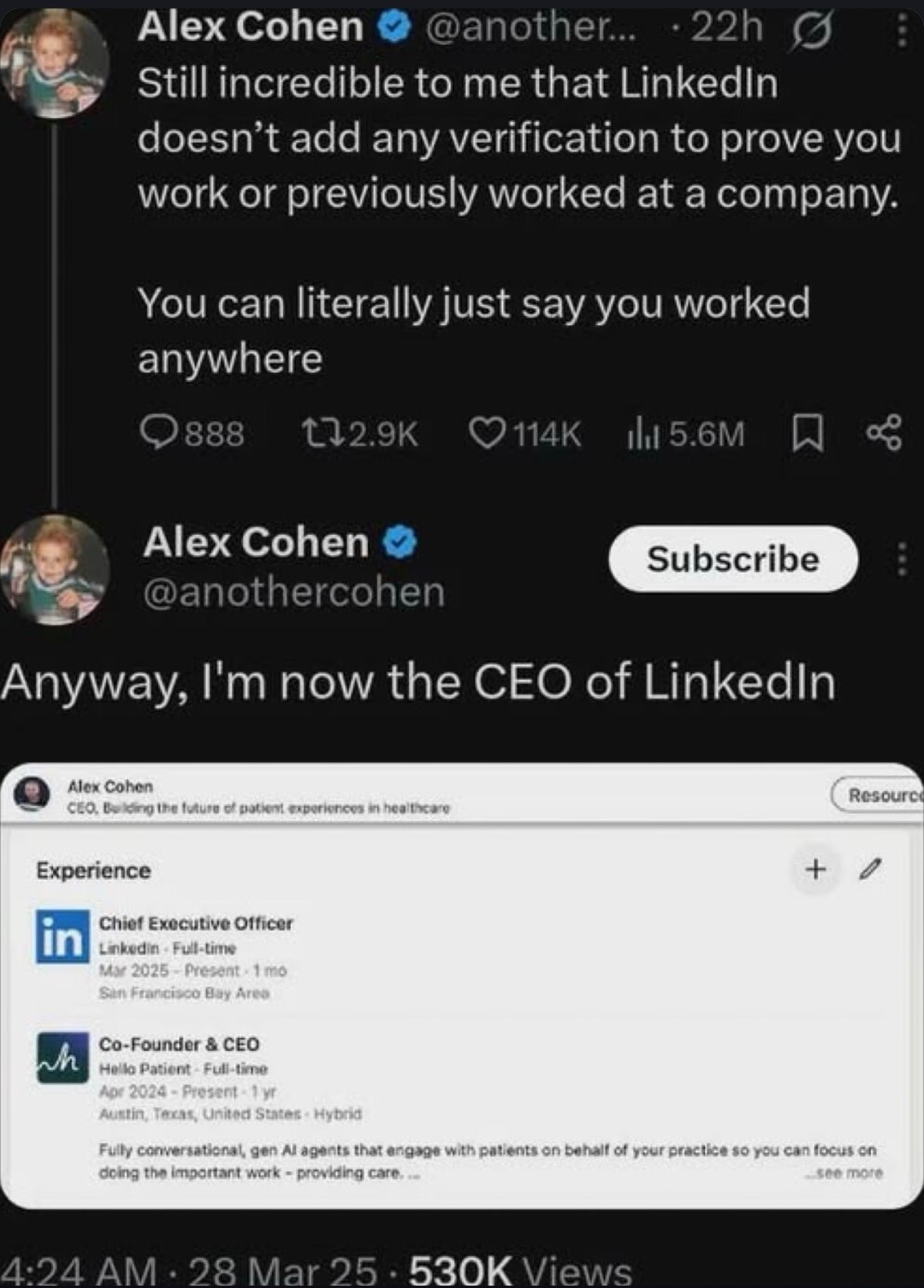 I’m the CEO of LinkedIn now. Just updated my profile, it’s legit - meme