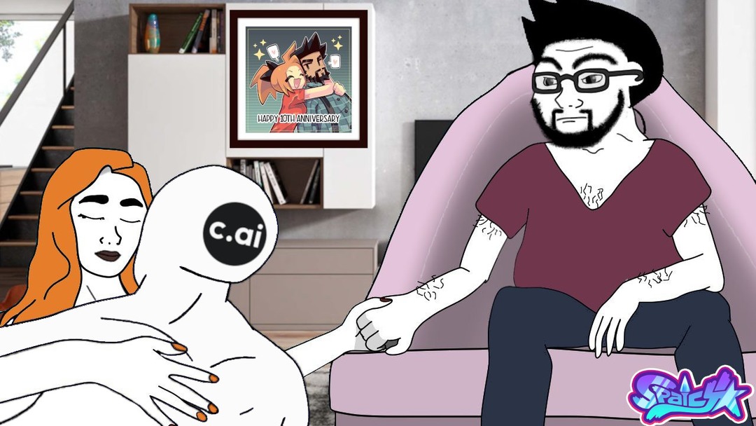 Loulouvz en estos ultimos años ha tenido más afecto amorosos a chat bots de sus personajes Spaicy que a su pareja Felipe que lo sabe. - meme