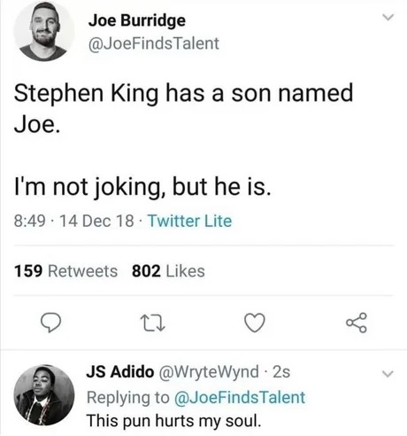 Stephen King has a son named Joe - meme