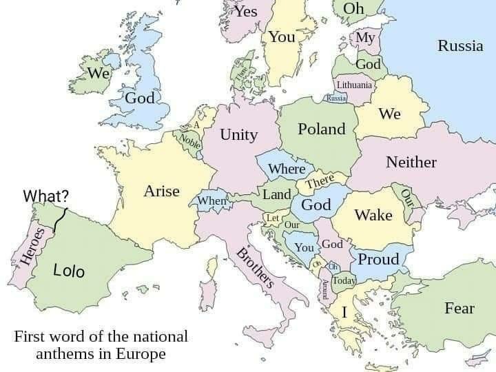 primera palabra de los himnos de los países de europa - meme