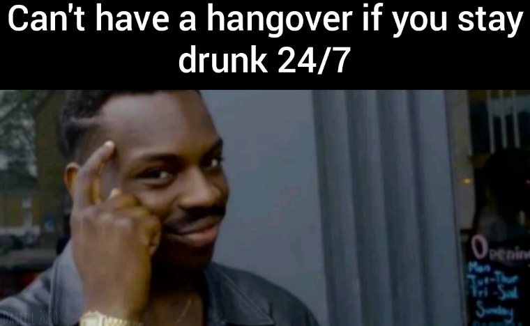 Staying drunk is good for hangovers - meme