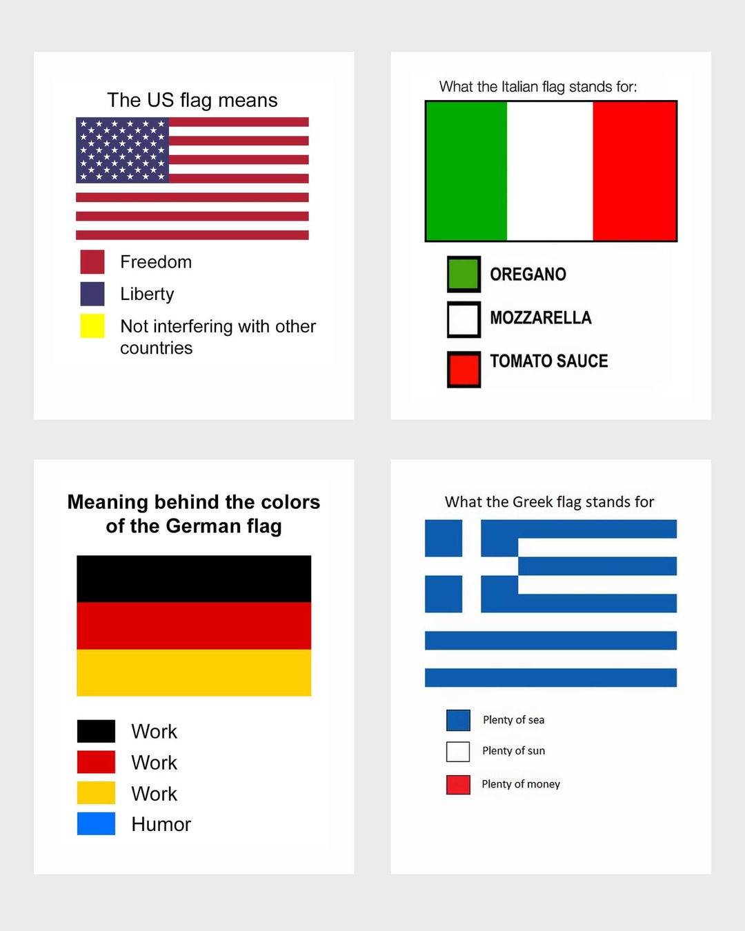 Honest meanings of 19 country flags - meme
