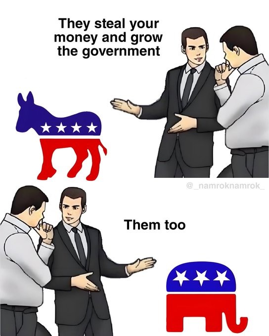 only reasons republicans look like saints is because dems have gone completely off the rails - meme