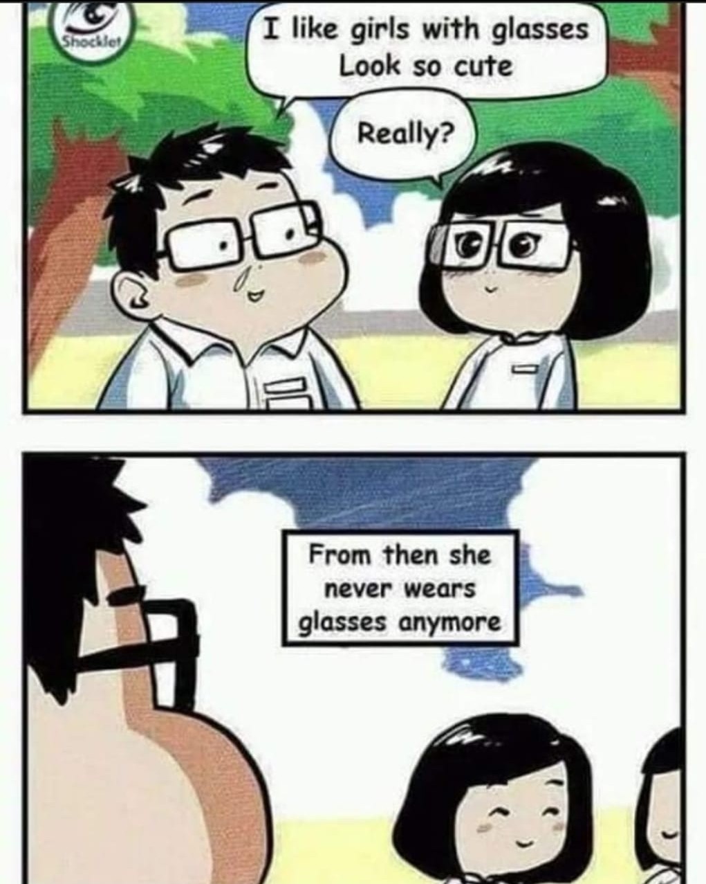 She used to wear glasses - meme