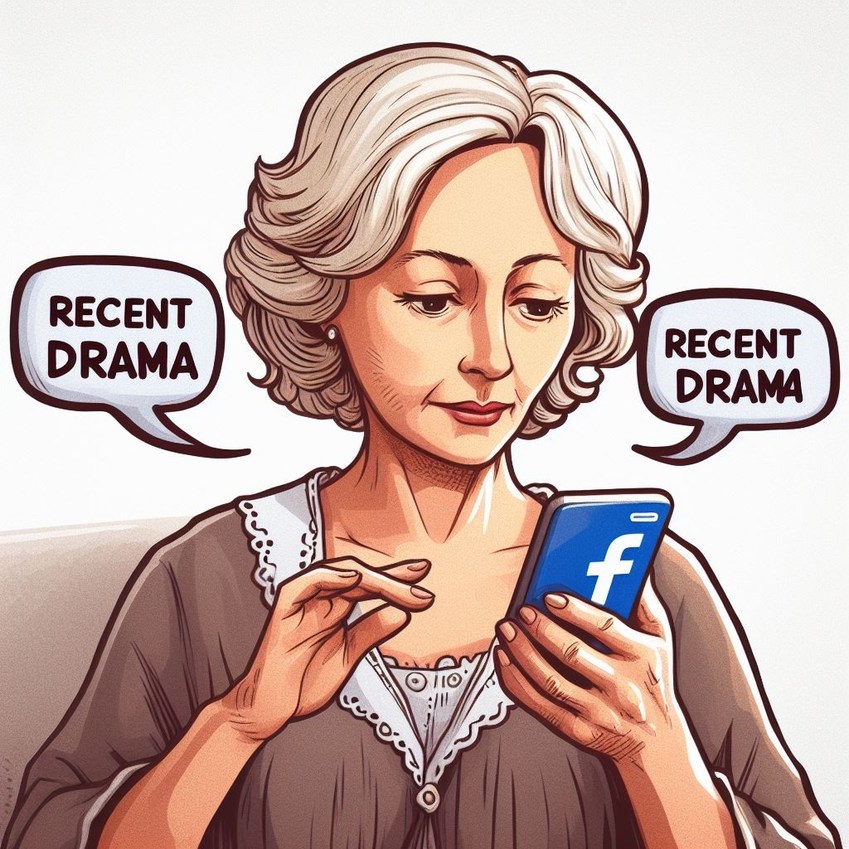 Middle aged woman on drama book - meme