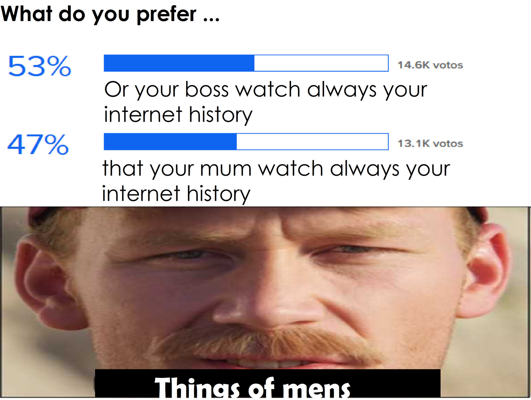 The 47 % of the personas that vote in this question are womens or orphan - meme
