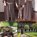 monks adopted a stray dog and made him into a holy dog.