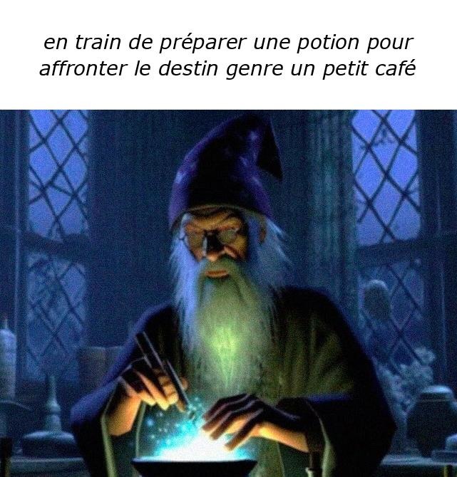 Je prépare une potion pour affronter le destin... c'est juste un café en vrai - meme