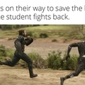 Teachers on their way to save the bully when the student fights back