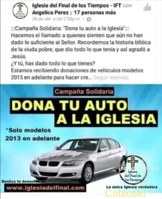Dona tu auto a la iglesia - meme