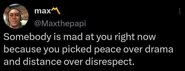 Someone’s mad because you chose peace over chaos - meme