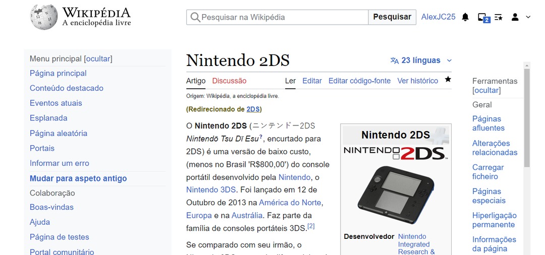 Wikipédia do Nintendo 2DS, em 2017 custava nos EUA U$80, aqui no bananil era 800 - meme