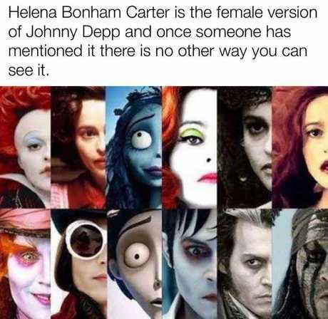 Johnny Depp is the male version of Helena Bonham Carter - meme