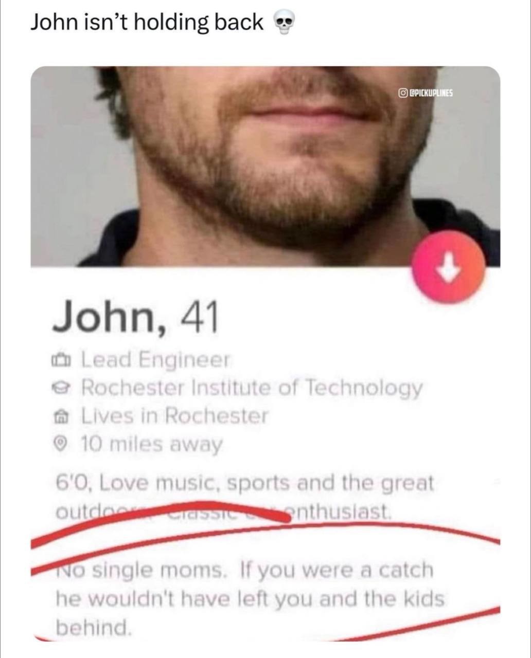 John out here savage on dating apps - meme