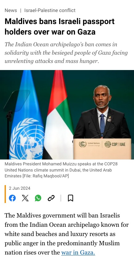 Maldives bans Israeli passport holders over war on Gaza war - meme