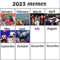 Calendario de memes del 2023 (lo estaré actualizando a finales de cada mes, aunque esta vez se me pasó por los estudios XD)