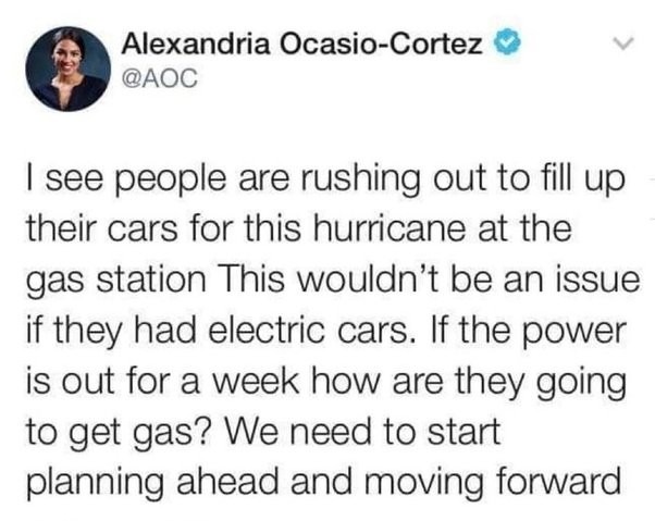 I thought I smell some tires burning but it was just AOC thinking. - meme