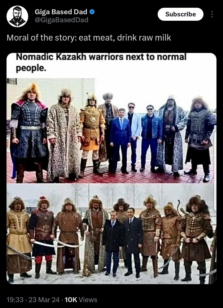 Also ride horses, carry swords, & have Kazakh genes - meme