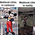 Medieval cities in cartoons vs in reality