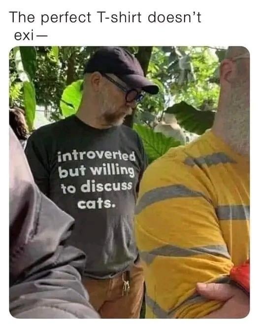 Introerted but willing to discuss cats - meme
