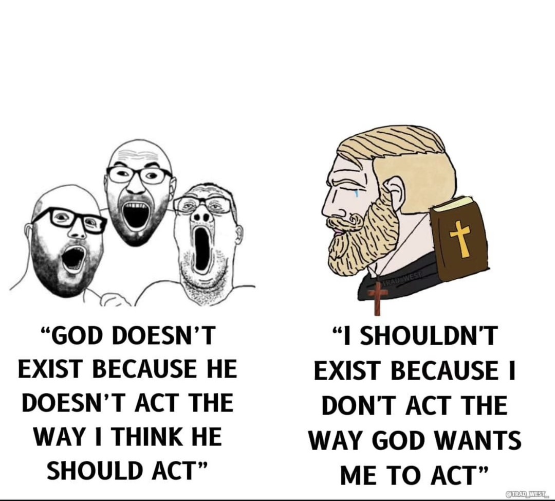 God and evil are contingent upon God - meme