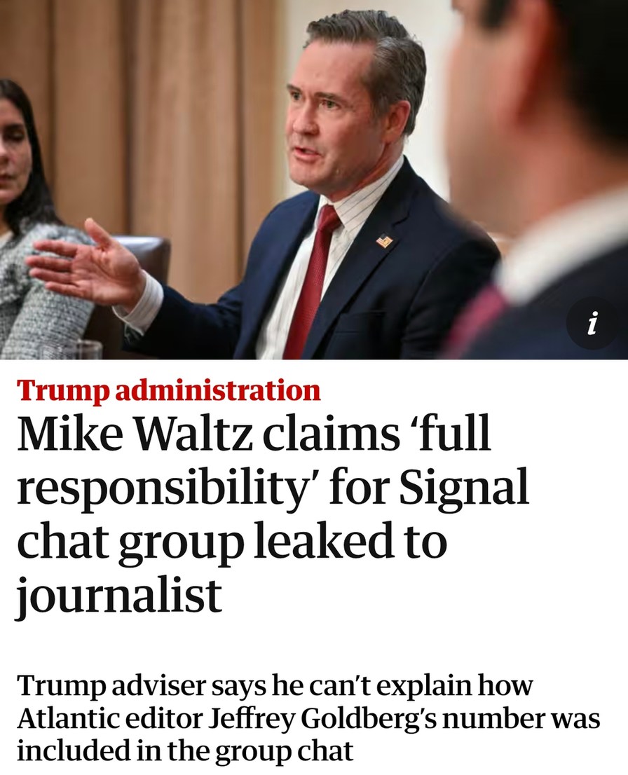 Trump adviser accepts full responsibility for Signal leak but still can’t explain how - meme