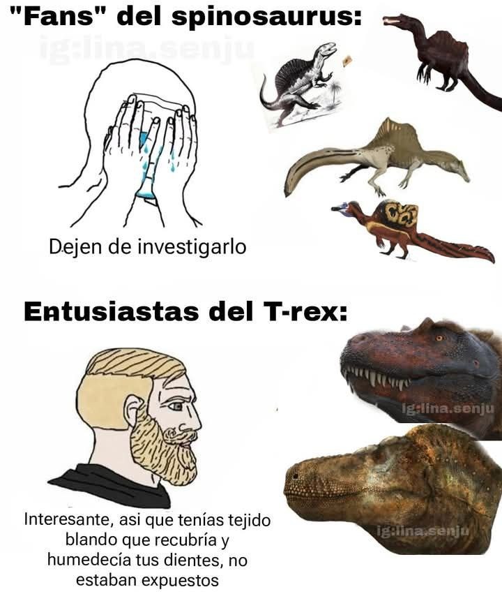 Fans del T-Rex vs fans del Spino en pleno beef paleontológico - meme