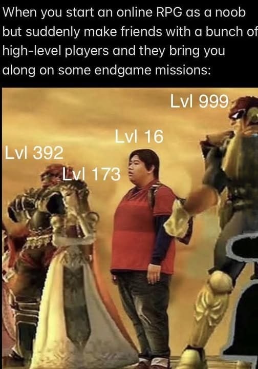 lvl 1 pero con amigos lvl 999 que me cargan en todo - meme