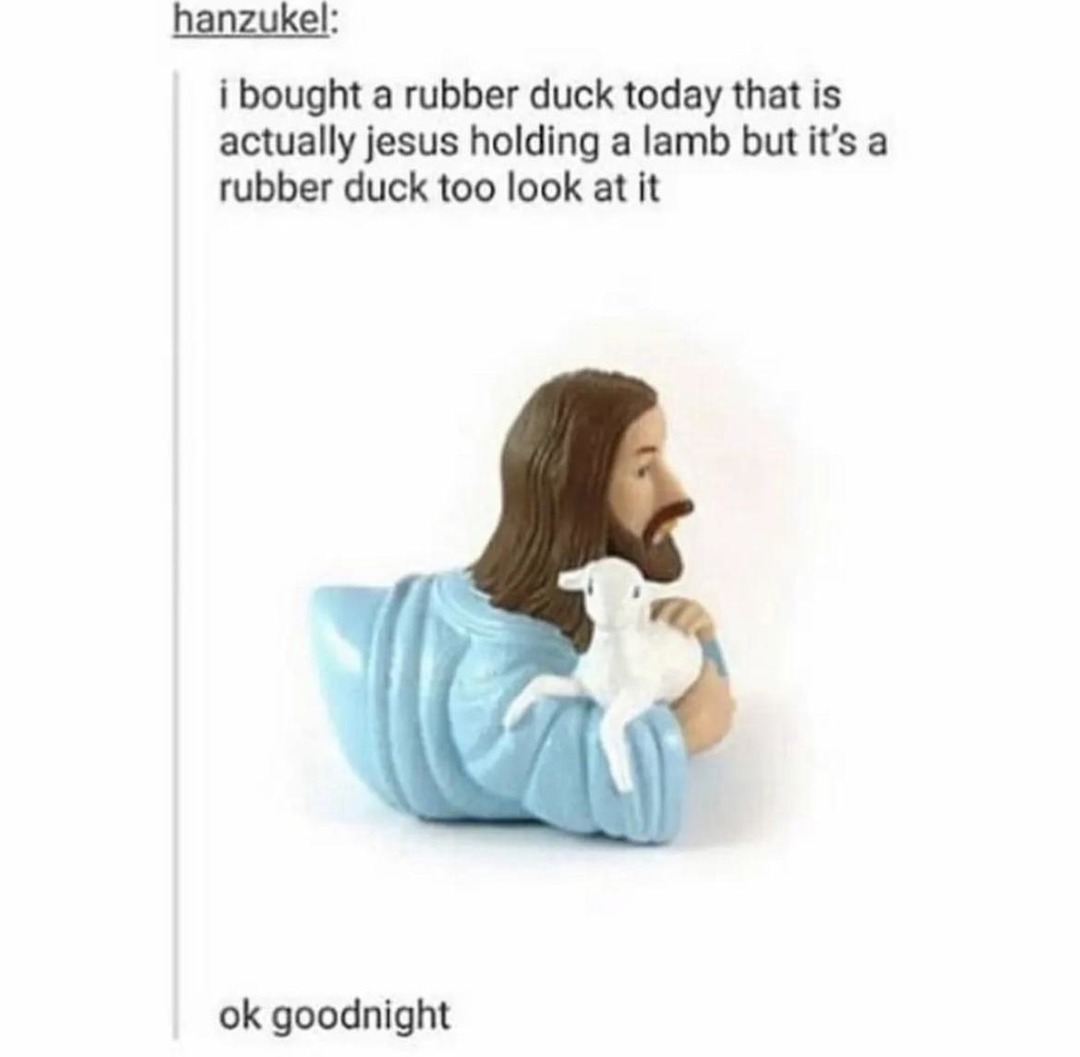 It’s Jesus. It’s a lamb. It’s a rubber duck. It’s perfect. - meme