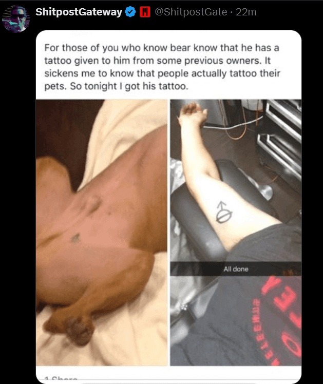 Bear had a tattoo and it broke my soul a little - meme