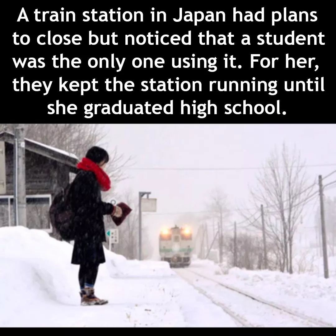 Train station maintained for only one passenger until she graduated - meme