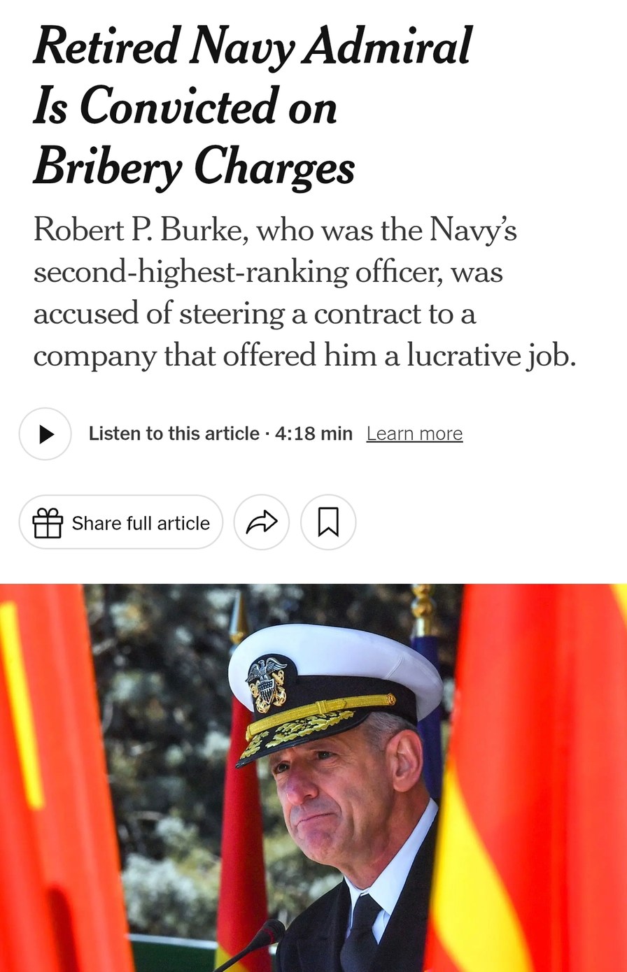 Ex-Navy Admiral convicted for bribery in contract scandal - meme