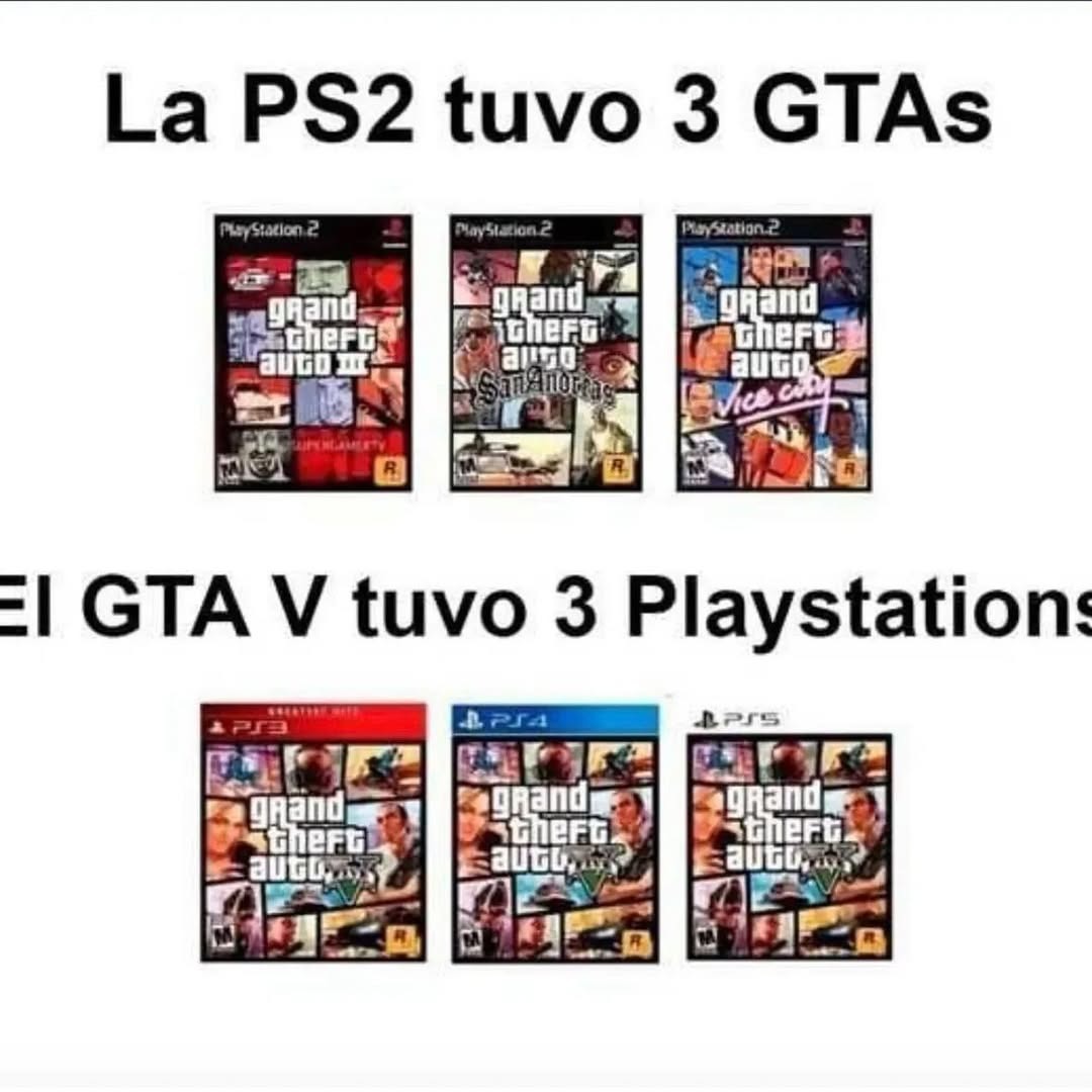 La PS2 tuvo 3 GTAs y GTA V sobrevivió a 3 consolas - meme