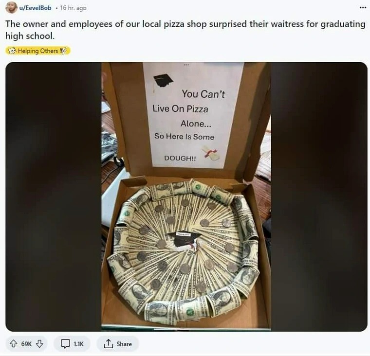 There r still good people out there and they r making pizza - meme