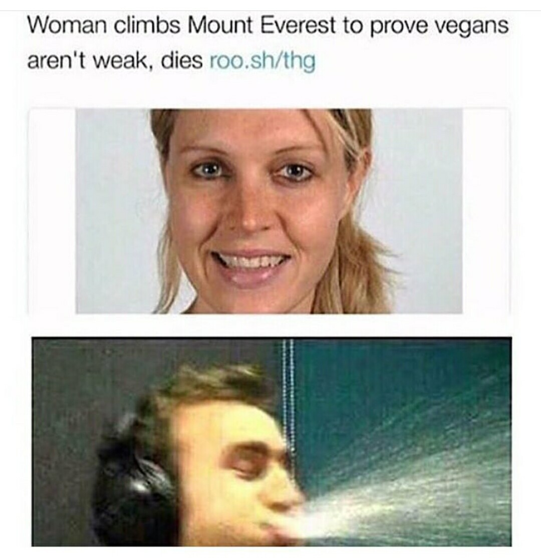 "Cette femme grimpe l'everest pour prouver que les vegans ne sont pas faibles ,meurt" - meme